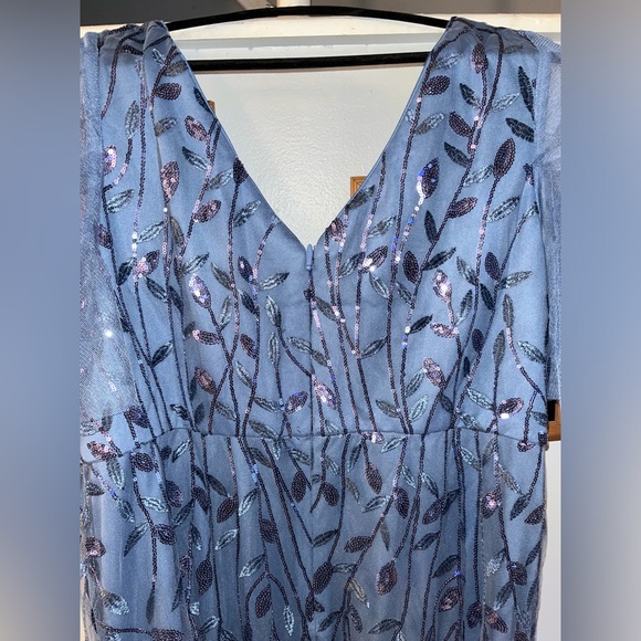 Shimmery V Neck Maxi Evening Dress by Ever Pretty - size 20. Dusty Blue color. - Picture 9 of 12